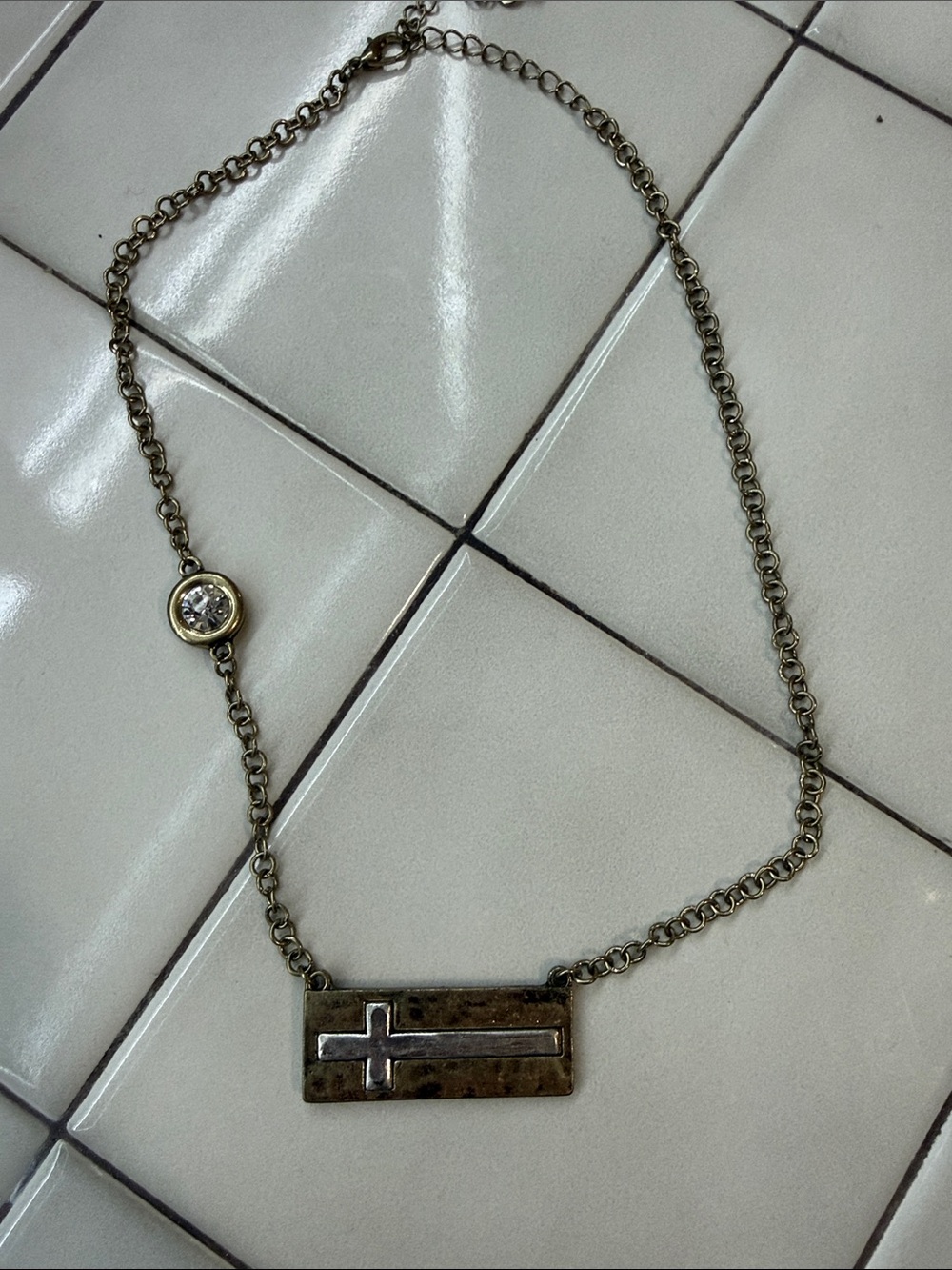 Cross Pendant Chain Necklace in Antique Brass